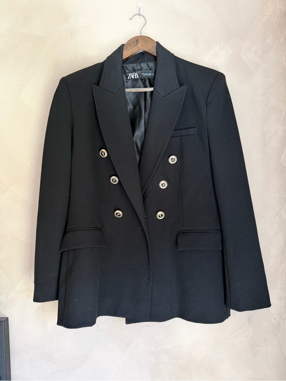 Zara Black Double-Breasted Blazer with Gold Buttons
